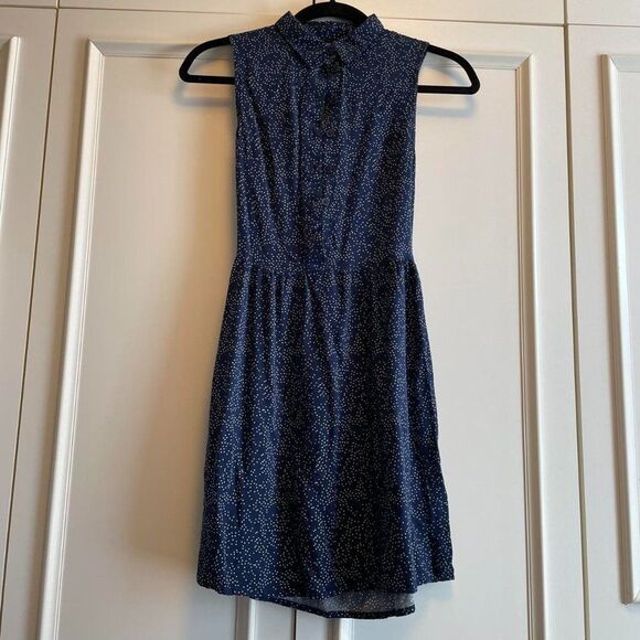 H&M Navy Polka Dot Button-Up Collared Dress - XS - Picture 3 of 6